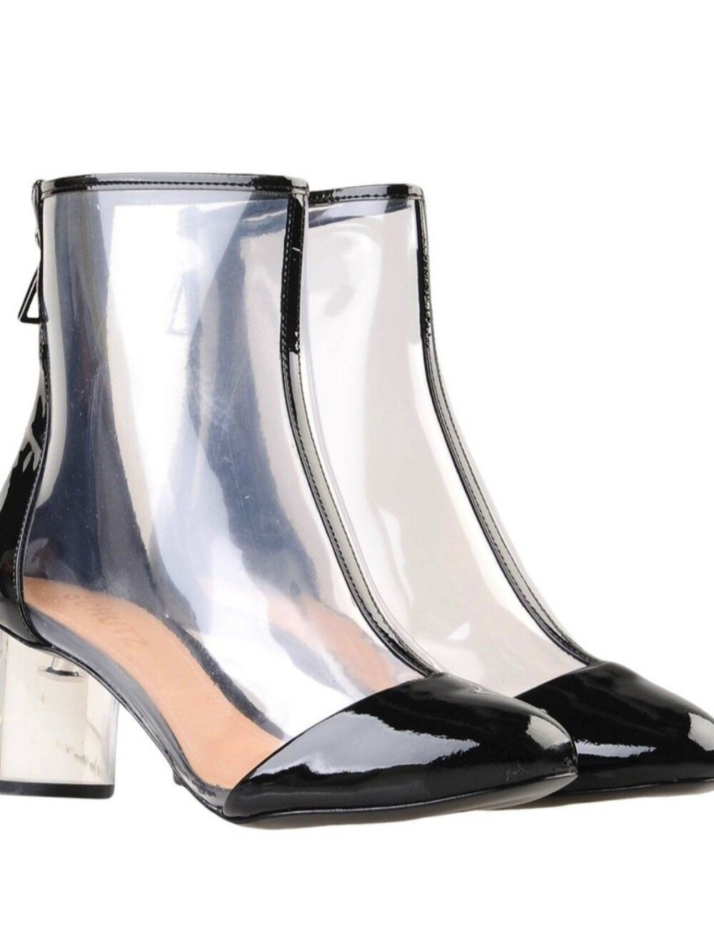 SCHUTZ Clear PVC Ankle Boots with Black Patent Toe and Trim